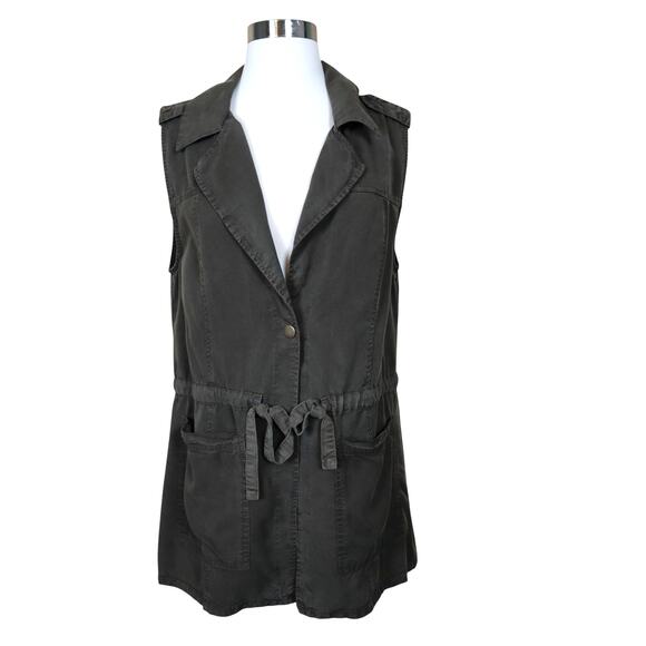 Sanctuary Womens Vest Size Medium Olive Green Soft Tencel Open Front Tie Waist - Picture 2 of 9